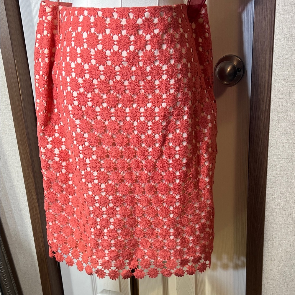 Talbots Coral Crochet Floral Pencil Skirt